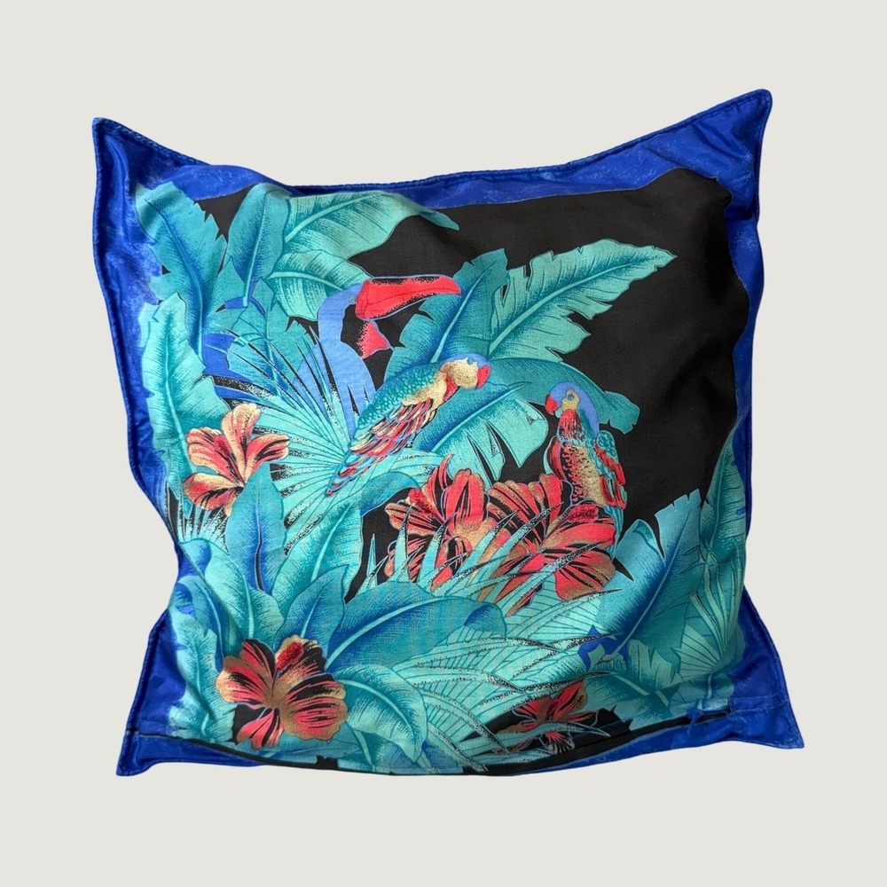VTG 80s Tropical Miami Vice Accent Pillow Maximalism Decor Satin Throw Retro